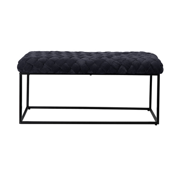 Homeroots 39" Black Velvet Upholstered Bench Black Metal 490880
