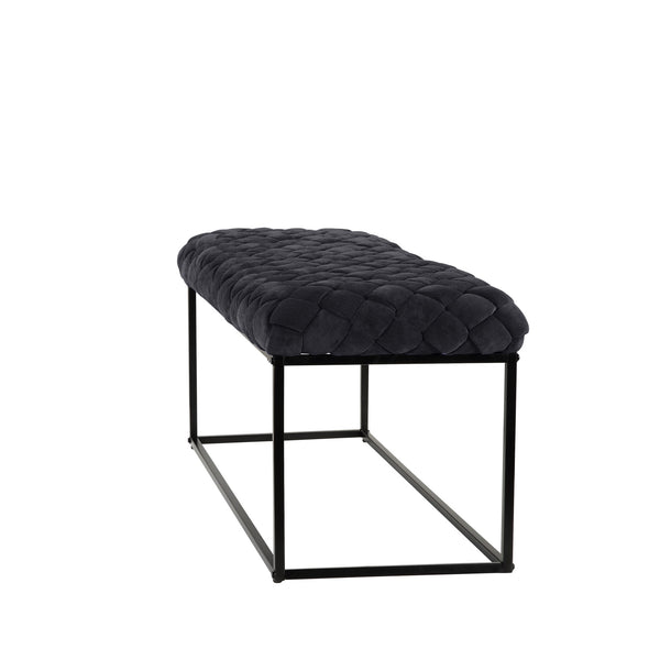 Homeroots 39" Black Velvet Upholstered Bench Black Metal 490880