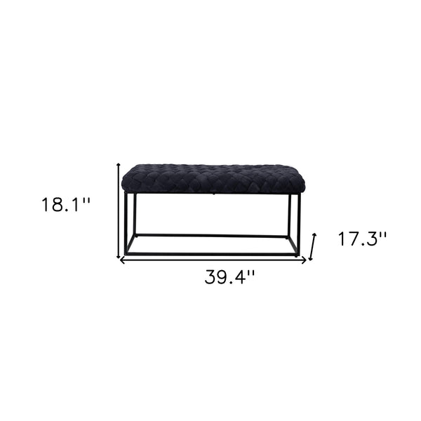 Homeroots 39" Black Velvet Upholstered Bench Black Metal 490880