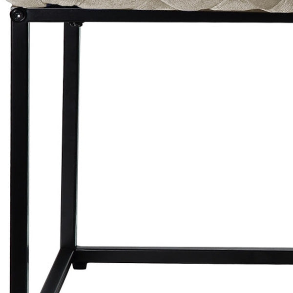 Homeroots 39" Cream And Black Velvet Upholstered Bench Cream White Metal 490881