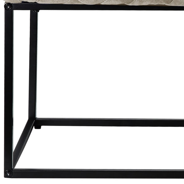 Homeroots 39" Cream And Black Velvet Upholstered Bench Cream White Metal 490881