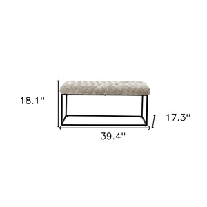 Homeroots 39" Cream And Black Velvet Upholstered Bench Cream White Metal 490881