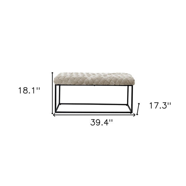 Homeroots 39" Cream And Black Velvet Upholstered Bench Cream White Metal 490881