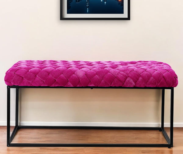Homeroots 39" Fuchsia And Black Velvet Upholstered Bench Fuchsia Metal 490882