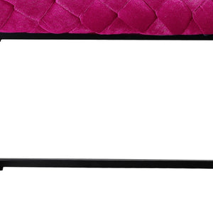 Homeroots 39" Fuchsia And Black Velvet Upholstered Bench Fuchsia Metal 490882