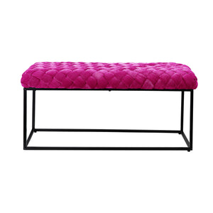 Homeroots 39" Fuchsia And Black Velvet Upholstered Bench Fuchsia Metal 490882
