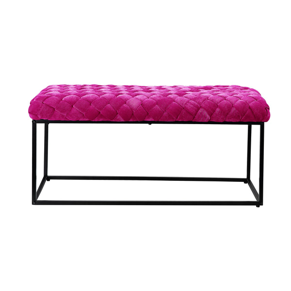 Homeroots 39" Fuchsia And Black Velvet Upholstered Bench Fuchsia Metal 490882