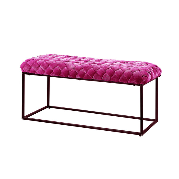 Homeroots 39" Fuchsia And Black Velvet Upholstered Bench Fuchsia Metal 490882