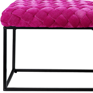 Homeroots 39" Fuchsia And Black Velvet Upholstered Bench Fuchsia Metal 490882