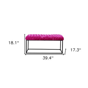 Homeroots 39" Fuchsia And Black Velvet Upholstered Bench Fuchsia Metal 490882
