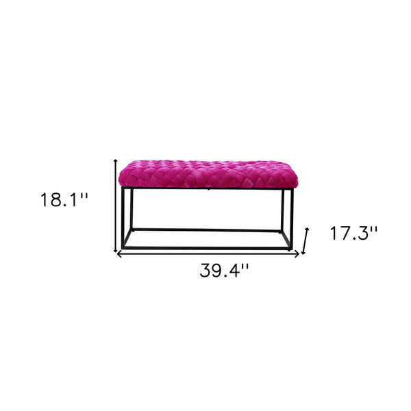 Homeroots 39" Fuchsia And Black Velvet Upholstered Bench Fuchsia Metal 490882