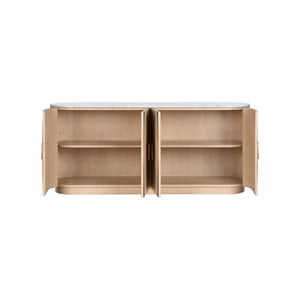 Wildwood Langley Marble-Top Credenza In White Oak With Brass Hardware, Contrasting Inlays, Durable Storage 490883