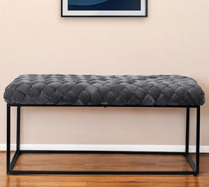 Homeroots 39" Gray And Black Velvet Upholstered Bench Grey Metal 490883