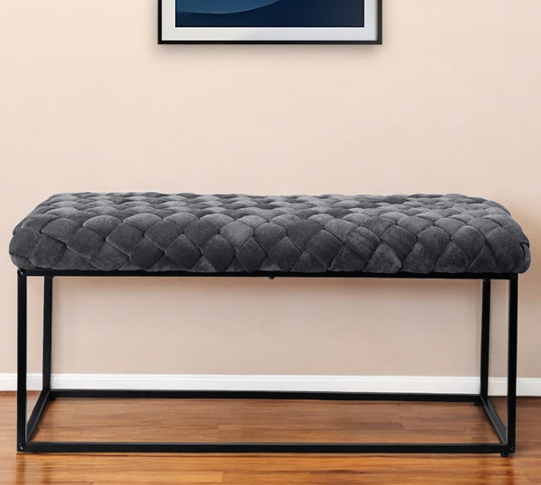 Homeroots 39" Gray And Black Velvet Upholstered Bench Grey Metal 490883