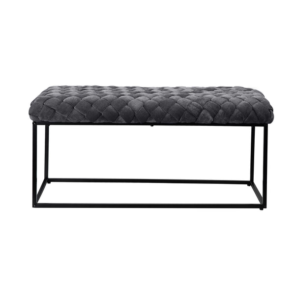 Homeroots 39" Gray And Black Velvet Upholstered Bench Grey Metal 490883