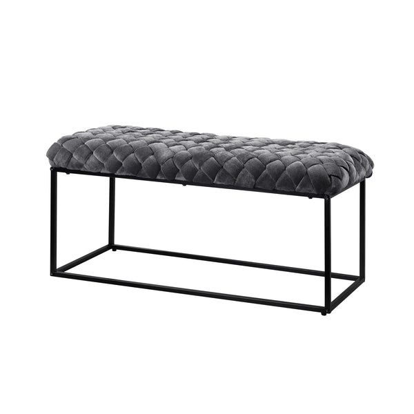 Homeroots 39" Gray And Black Velvet Upholstered Bench Grey Metal 490883