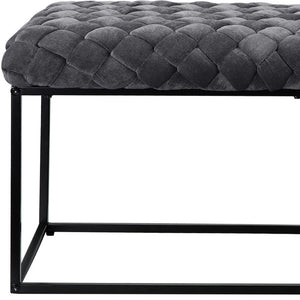 Homeroots 39" Gray And Black Velvet Upholstered Bench Grey Metal 490883