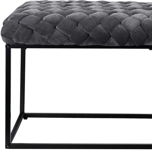 Homeroots 39" Gray And Black Velvet Upholstered Bench Grey Metal 490883