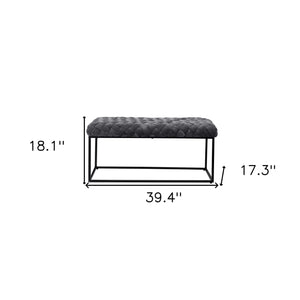 Homeroots 39" Gray And Black Velvet Upholstered Bench Grey Metal 490883