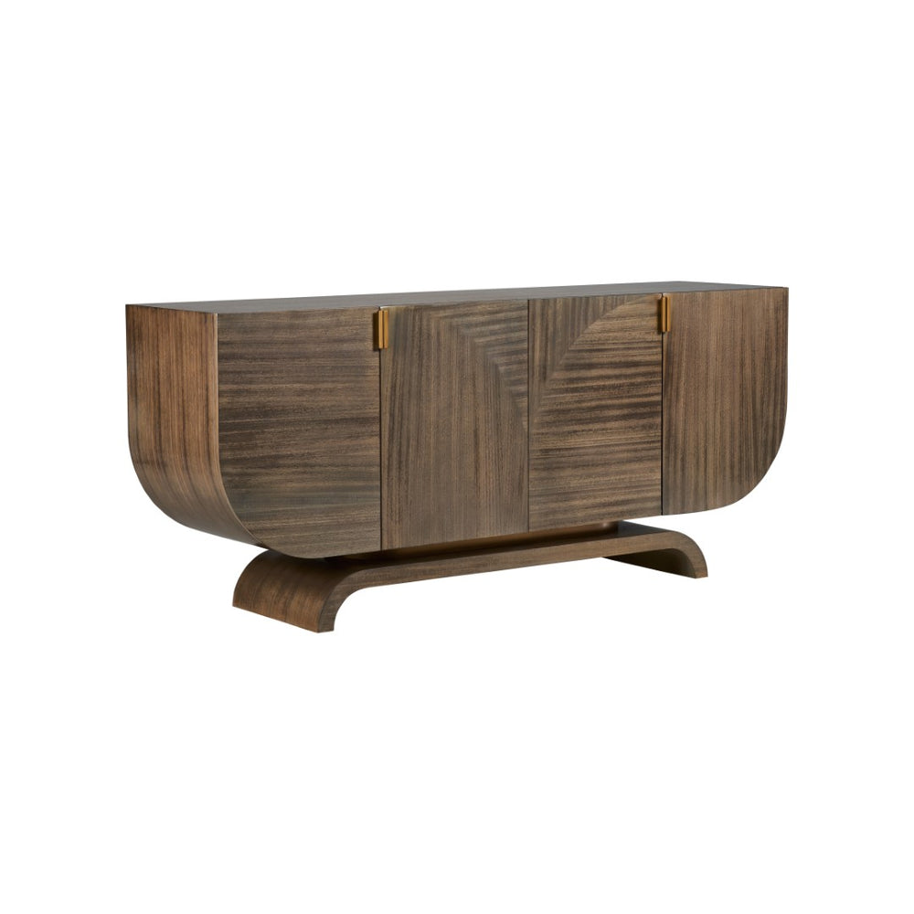Wildwood Ardelle Elegant Walnut-Look Credenza With Curved Silhouette, Geometric Inlay & Brass Pulls — Spacious Storage 490884