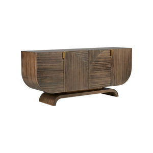 Wildwood Ardelle Elegant Walnut-Look Credenza With Curved Silhouette, Geometric Inlay & Brass Pulls — Spacious Storage 490884
