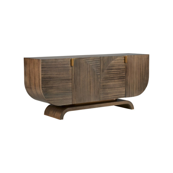 Wildwood Ardelle Elegant Walnut-Look Credenza With Curved Silhouette, Geometric Inlay & Brass Pulls — Spacious Storage 490884