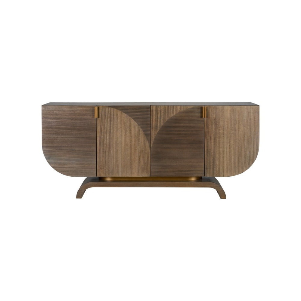 Wildwood Ardelle Elegant Walnut-Look Credenza With Curved Silhouette, Geometric Inlay & Brass Pulls — Spacious Storage 490884