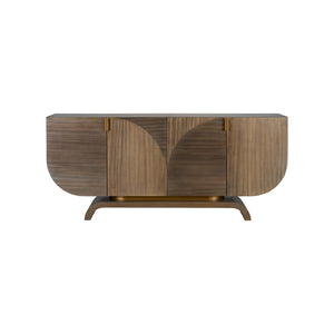 Wildwood Ardelle Elegant Walnut-Look Credenza With Curved Silhouette, Geometric Inlay & Brass Pulls — Spacious Storage 490884