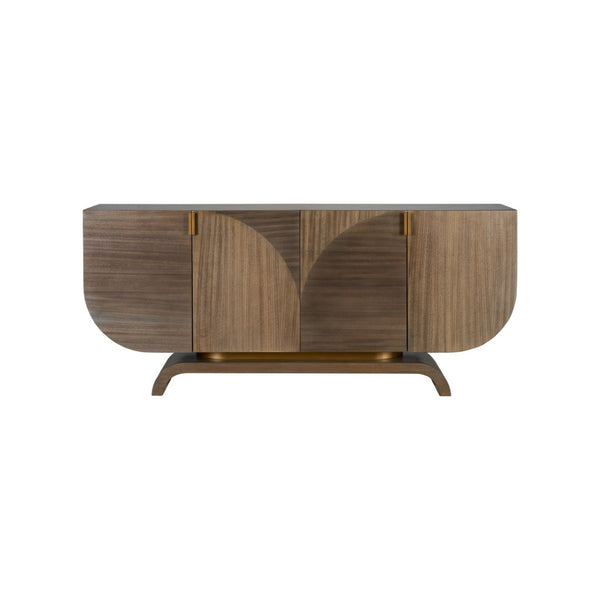 Wildwood Ardelle Elegant Walnut-Look Credenza With Curved Silhouette, Geometric Inlay & Brass Pulls — Spacious Storage 490884