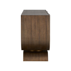 Wildwood Ardelle Elegant Walnut-Look Credenza With Curved Silhouette, Geometric Inlay & Brass Pulls — Spacious Storage 490884