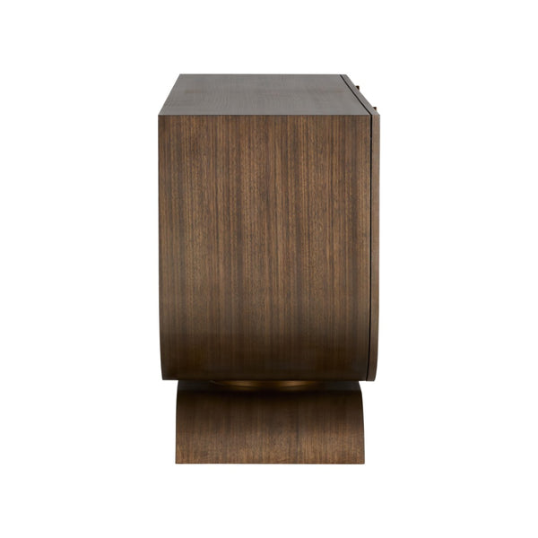 Wildwood Ardelle Elegant Walnut-Look Credenza With Curved Silhouette, Geometric Inlay & Brass Pulls — Spacious Storage 490884