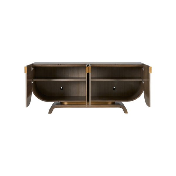 Wildwood Ardelle Elegant Walnut-Look Credenza With Curved Silhouette, Geometric Inlay & Brass Pulls — Spacious Storage 490884