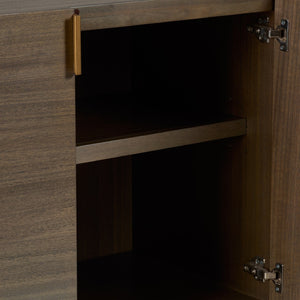 Wildwood Ardelle Elegant Walnut-Look Credenza With Curved Silhouette, Geometric Inlay & Brass Pulls — Spacious Storage 490884