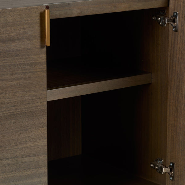 Wildwood Ardelle Elegant Walnut-Look Credenza With Curved Silhouette, Geometric Inlay & Brass Pulls — Spacious Storage 490884