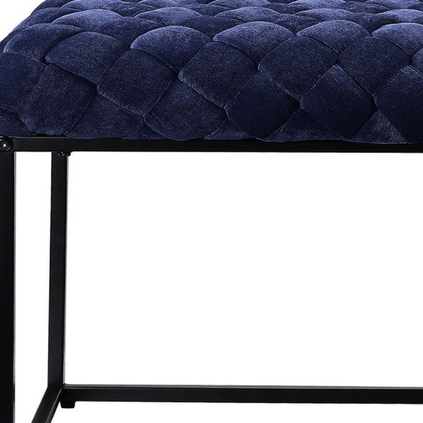 Homeroots 39" Navy Blue And Black Velvet Upholstered Bench Navy Metal 490884