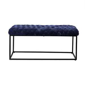 Homeroots 39" Navy Blue And Black Velvet Upholstered Bench Navy Metal 490884