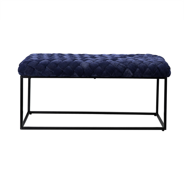 Homeroots 39" Navy Blue And Black Velvet Upholstered Bench Navy Metal 490884