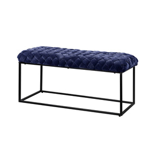 Homeroots 39" Navy Blue And Black Velvet Upholstered Bench Navy Metal 490884