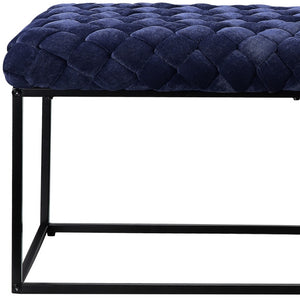 Homeroots 39" Navy Blue And Black Velvet Upholstered Bench Navy Metal 490884