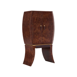 Wildwood Harvey Mappa Burl Bar Cabinet With Art Deco Curves, Mirrored Interior, Stemware Racks & Storage 490885