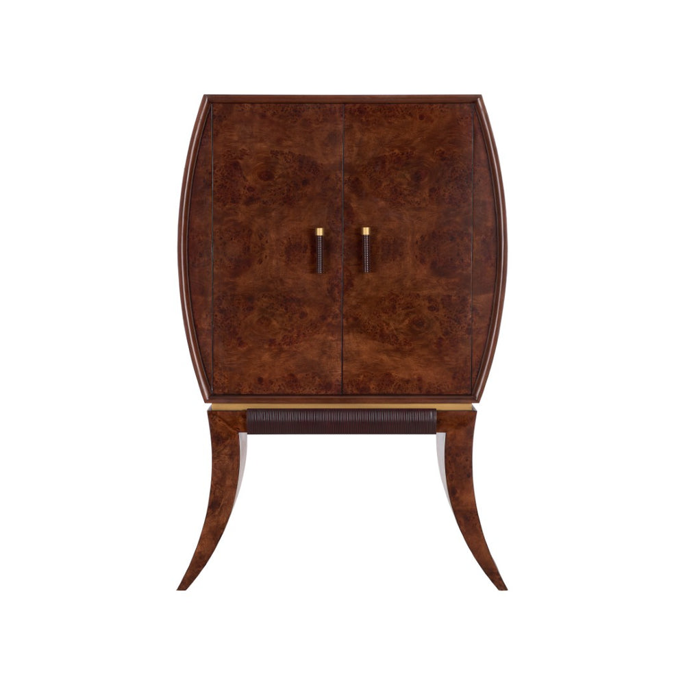 Wildwood Harvey Mappa Burl Bar Cabinet With Art Deco Curves, Mirrored Interior, Stemware Racks & Storage 490885