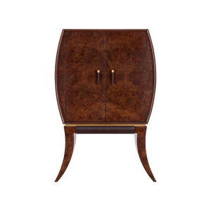 Wildwood Harvey Mappa Burl Bar Cabinet With Art Deco Curves, Mirrored Interior, Stemware Racks & Storage 490885