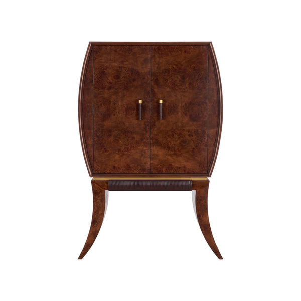 Wildwood Harvey Mappa Burl Bar Cabinet With Art Deco Curves, Mirrored Interior, Stemware Racks & Storage 490885