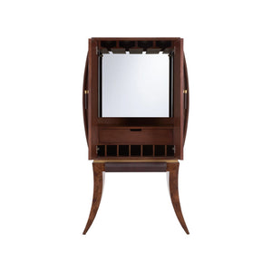 Wildwood Harvey Mappa Burl Bar Cabinet With Art Deco Curves, Mirrored Interior, Stemware Racks & Storage 490885