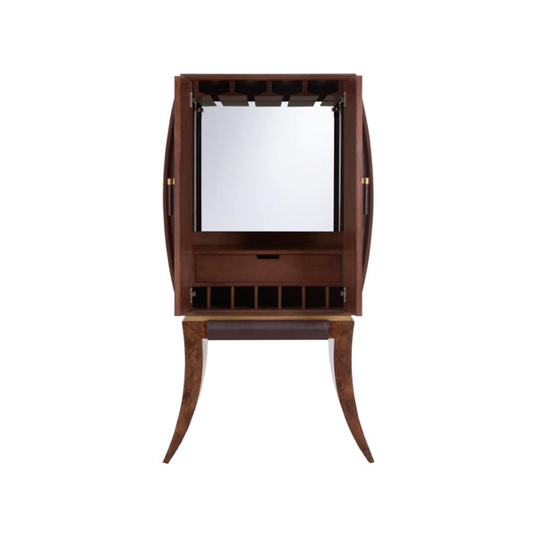 Wildwood Harvey Mappa Burl Bar Cabinet With Art Deco Curves, Mirrored Interior, Stemware Racks & Storage 490885