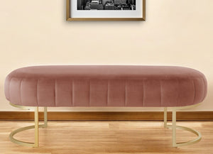Homeroots 53" Blush And Gold Tufted Velvet Upholstered Bench Blush,Gold,Velvet Metal 490885