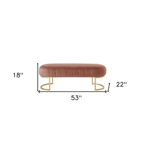 Homeroots 53" Blush And Gold Tufted Velvet Upholstered Bench Blush,Gold,Velvet Metal 490885
