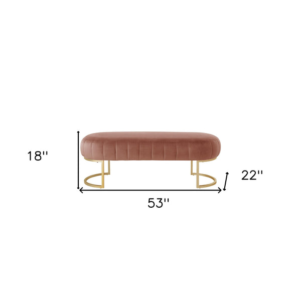 Homeroots 53" Blush And Gold Tufted Velvet Upholstered Bench Blush,Gold,Velvet Metal 490885