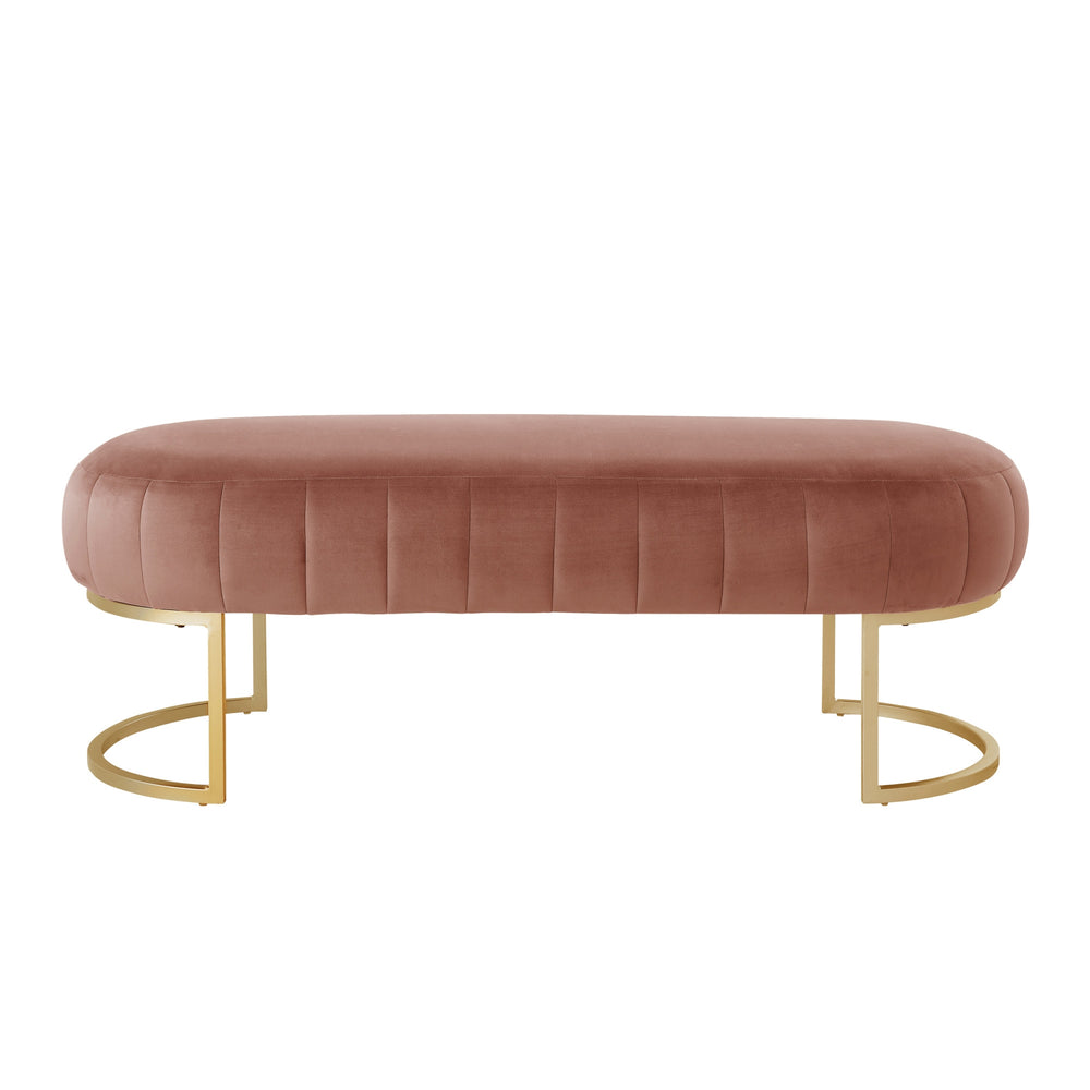 Homeroots 53" Blush And Gold Tufted Velvet Upholstered Bench Blush,Gold,Velvet Metal 490885