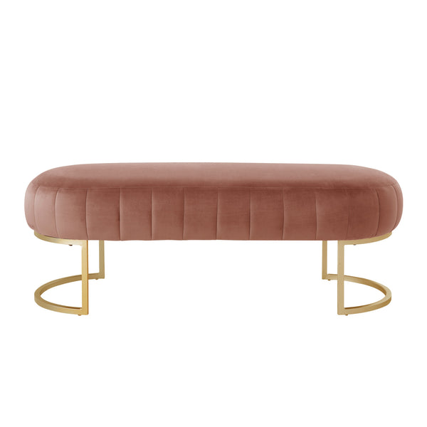Homeroots 53" Blush And Gold Tufted Velvet Upholstered Bench Blush,Gold,Velvet Metal 490885